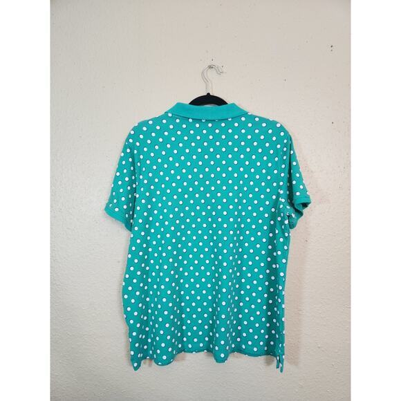 Lands' End Women's Green Polka Dot Stretch Short Sleeve Polo Shirt Size Large - Picture 2 of 6